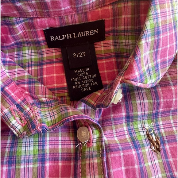 NWT Toddler Girl Ralph Lauren Green Pink Plaid Tank Top Button Up Shirt Sz 2T - Picture 4 of 6
